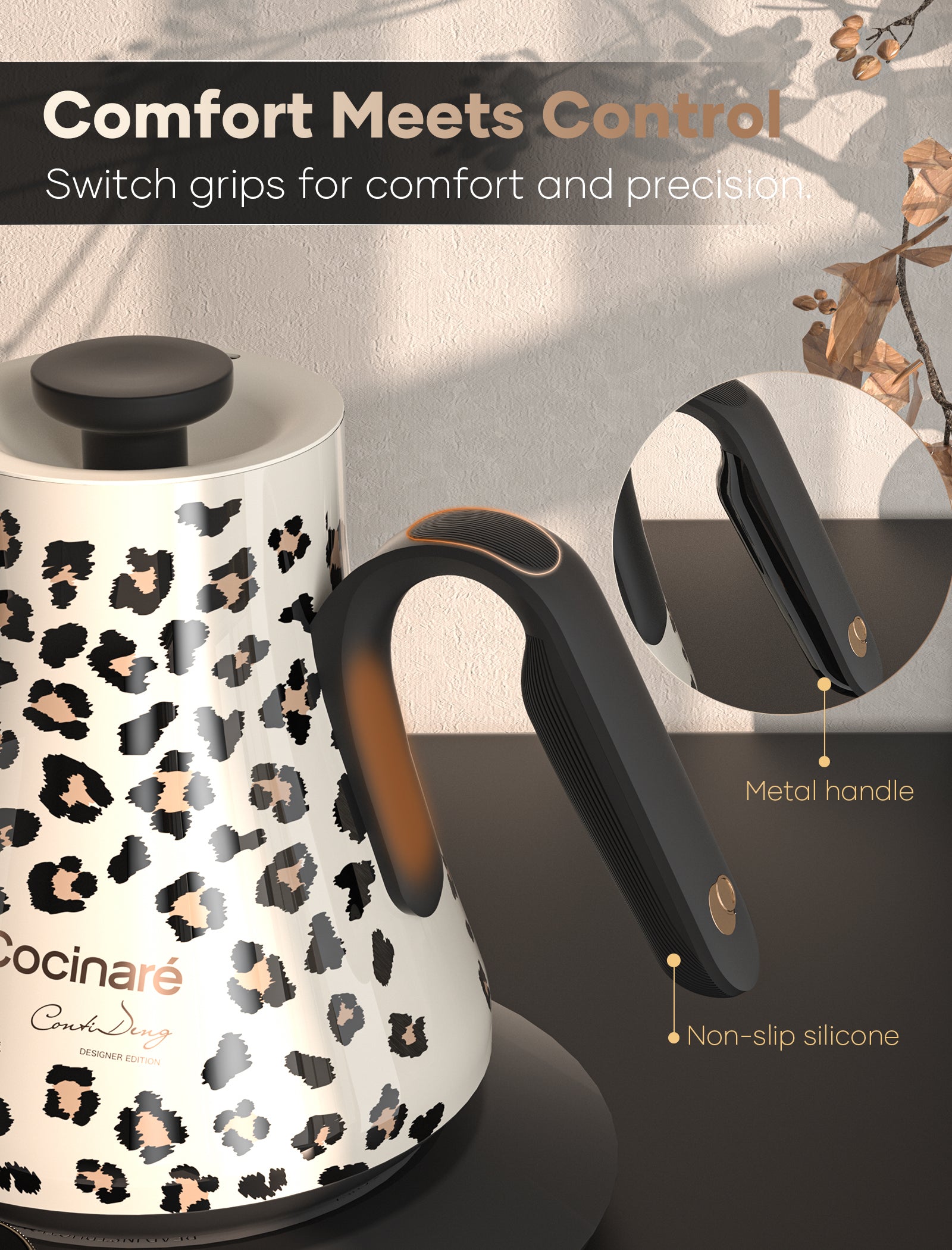 Cocinare Color-changing Collection Oat Leopard Electric Kettle