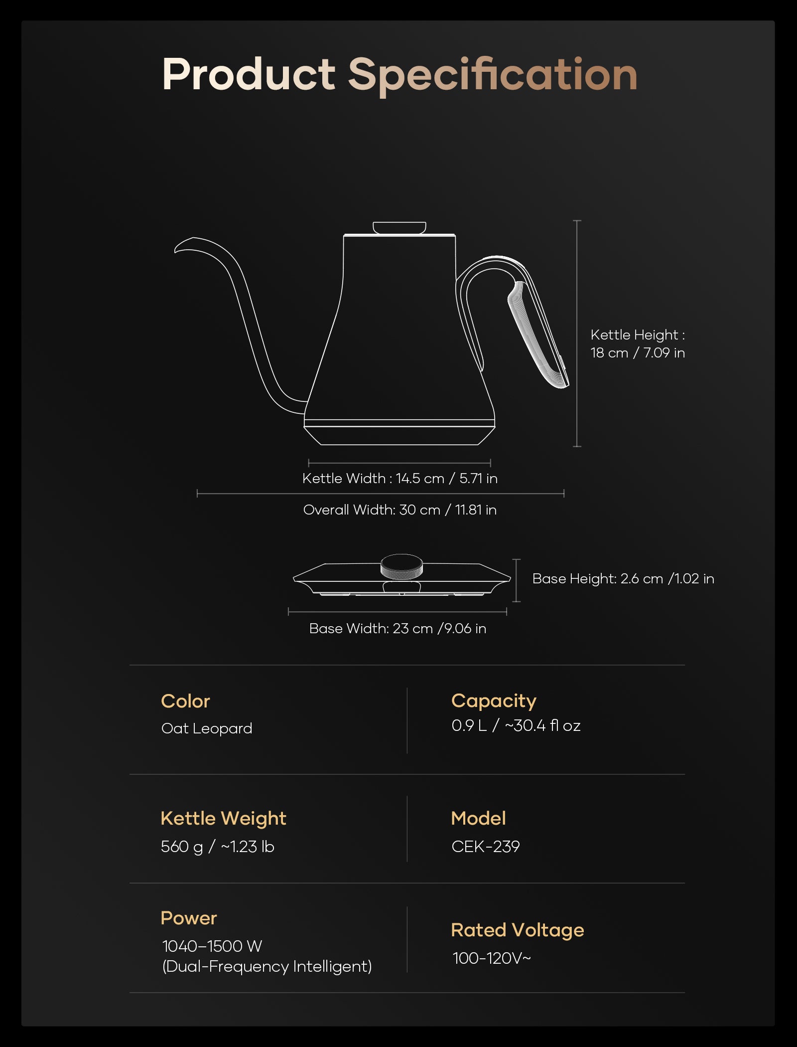 Cocinare Color-changing Collection Oat Leopard Electric Kettle
