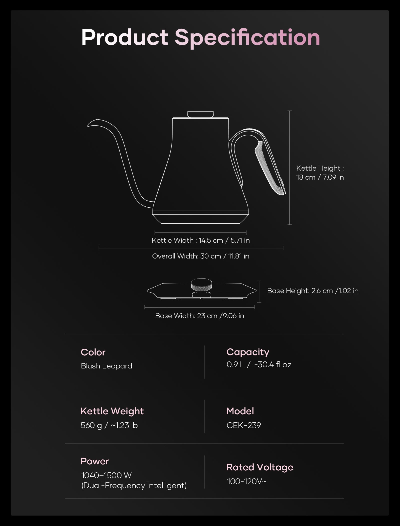 Cocinare Color-changing Collection Blush Leopard Electric Kettle