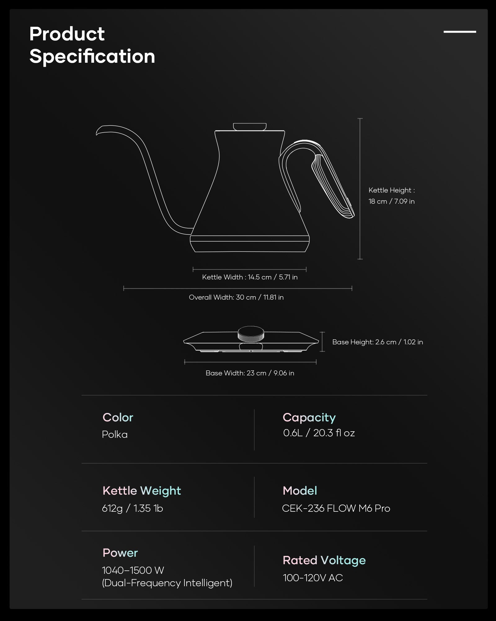 Cocinare Color-changing Collection Polka Electric Kettle