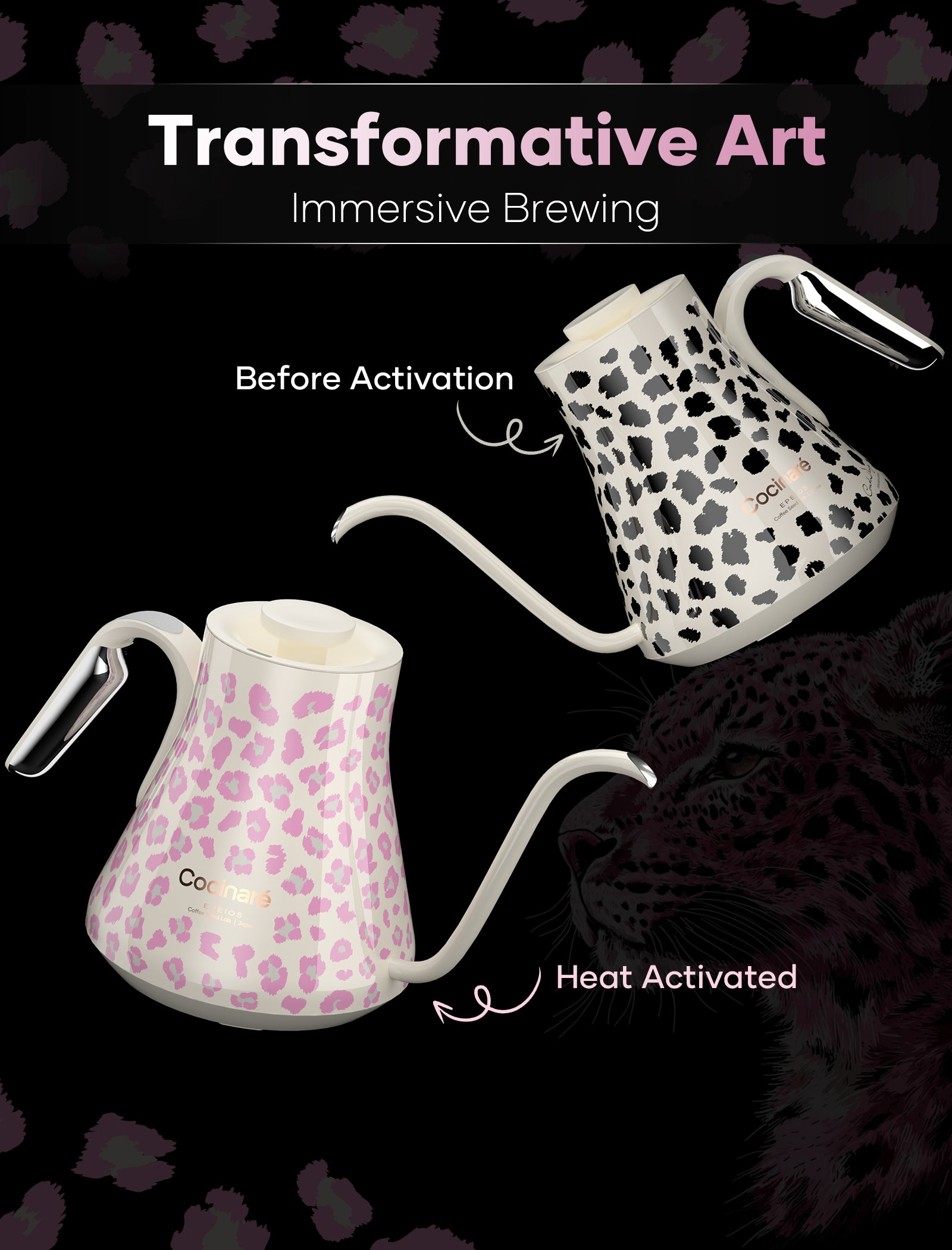 Cocinare Color-changing Collection Blush Leopard Electric Kettle
