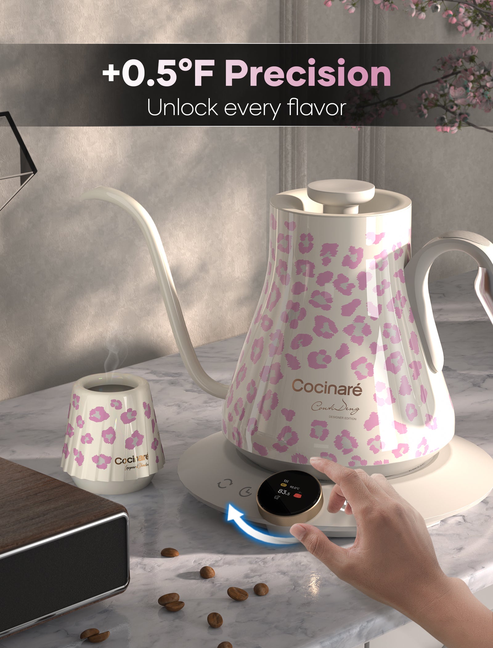 Cocinare Color-changing Collection Blush Leopard Electric Kettle