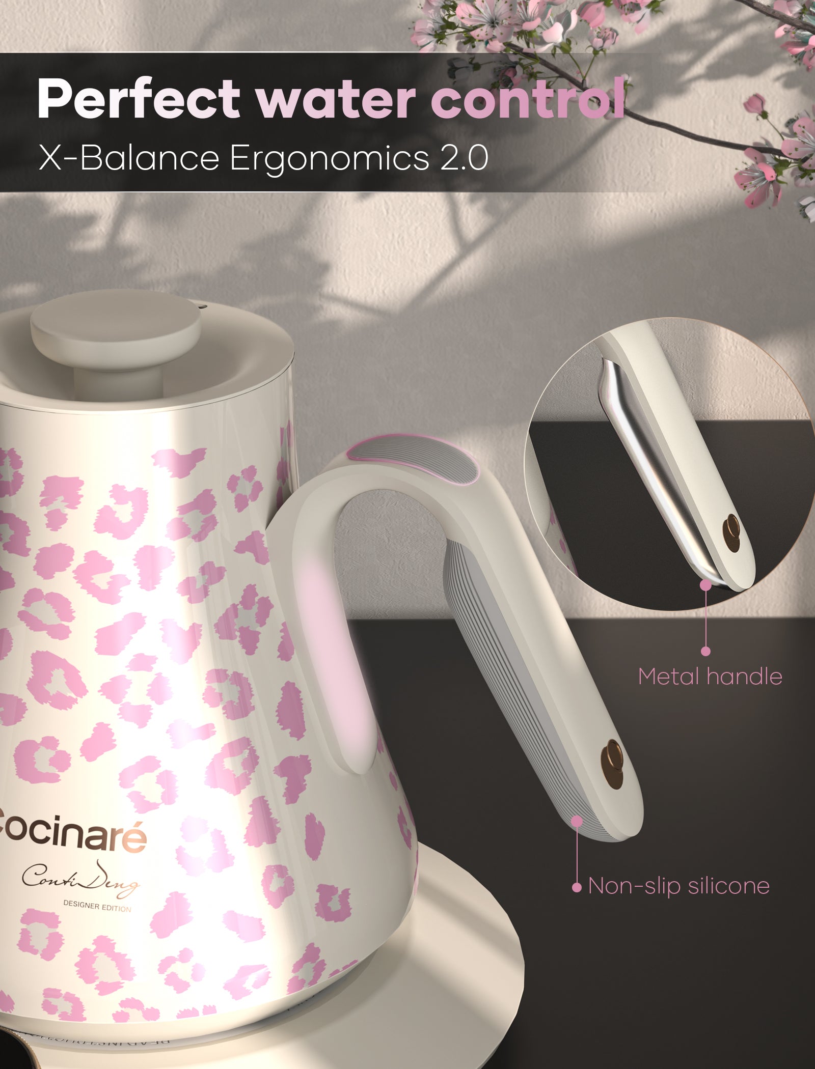 Cocinare Color-changing Collection Blush Leopard Electric Kettle