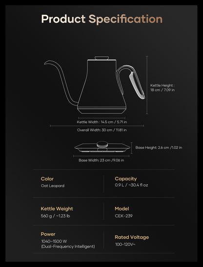 Cocinare Color-changing Collection Oat Leopard Electric Kettle