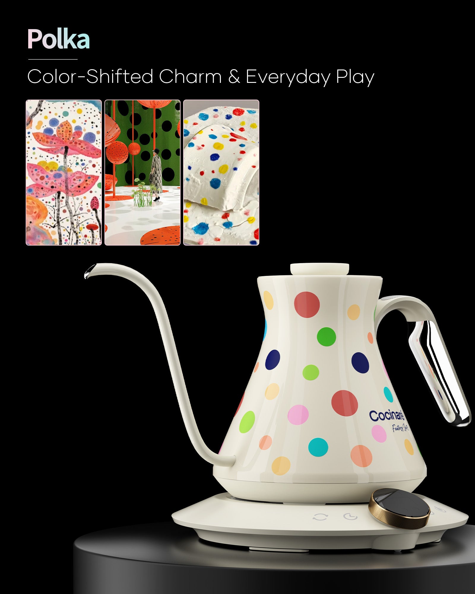 Cocinare Color-changing Collection Polka Electric Kettle