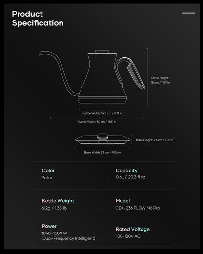 Cocinare Color-changing Collection Polka Electric Kettle